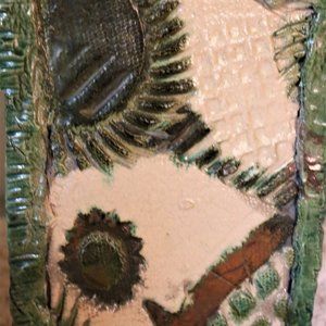 Signed Unique Tribal Style Triangle Art Vase With Sun and Fish Motif